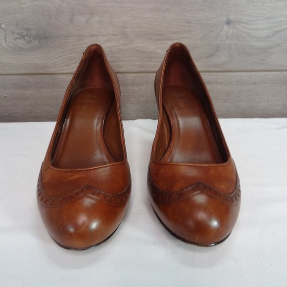 Cole Haan Shoes - Cole Haan Nike Air Antique Brown Leather Wing Tip Round Toe Heels Pumps Size 8 B